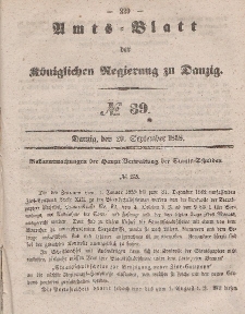Amts-Blatt der Königlichen Regierung zu Danzig, 29. September 1858, Nr. 39