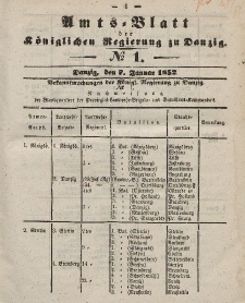 Amts-Blatt der Königlichen Regierung zu Danzig, 7. Januar 1852, Nr. 1
