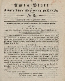 Amts-Blatt der Königlichen Regierung zu Danzig, 4. Februar 1852, Nr. 5