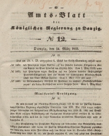 Amts-Blatt der Königlichen Regierung zu Danzig, 24. März 1852, Nr. 12