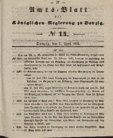 Amts-Blatt der Königlichen Regierung zu Danzig, 7. April 1852, Nr. 14