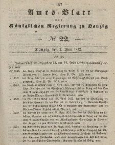 Amts-Blatt der Königlichen Regierung zu Danzig, 2. Juni 1852, Nr. 22