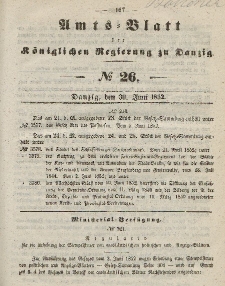 Amts-Blatt der Königlichen Regierung zu Danzig, 30. Juni 1852, Nr. 26