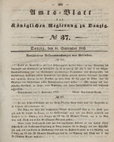 Amts-Blatt der Königlichen Regierung zu Danzig, 15. September 1852, Nr. 37