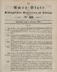 Amts-Blatt der Königlichen Regierung zu Danzig, 6. Oktober 1852, Nr. 40