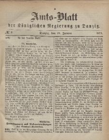 Amts-Blatt der Königlichen Regierung zu Danzig, 18. Januar 1871, Nr. 3