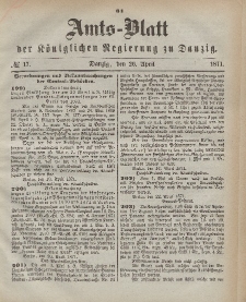 Amts-Blatt der Königlichen Regierung zu Danzig, 26. April 1871, Nr. 17