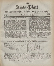 Amts-Blatt der Königlichen Regierung zu Danzig, 19. Juli 1871, Nr. 29