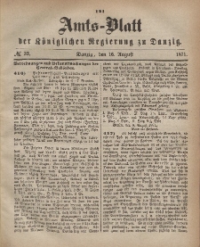 Amts-Blatt der Königlichen Regierung zu Danzig, 16. August 1871, Nr. 33