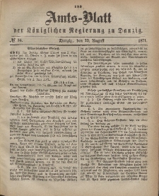 Amts-Blatt der Königlichen Regierung zu Danzig, 23. August 1871, Nr. 34