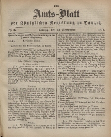 Amts-Blatt der Königlichen Regierung zu Danzig, 13. September 1871, Nr. 37