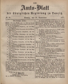 Amts-Blatt der Königlichen Regierung zu Danzig, 20. September 1871, Nr. 38