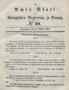 Amts-Blatt der Königlichen Regierung zu Danzig, 11. März 1857, Nr. 10