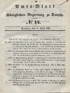 Amts-Blatt der Königlichen Regierung zu Danzig, 8. April 1857, Nr. 14