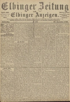 Elbinger Zeitung und Elbinger Anzeigen, Nr. 228 Donnerstag 30. September 1886