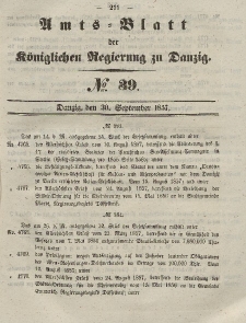 Amts-Blatt der Königlichen Regierung zu Danzig, 30. September 1857, Nr. 39