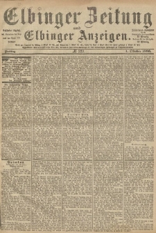 Elbinger Zeitung und Elbinger Anzeigen, Nr. 229 Freitag 1. Oktober 1886