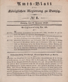 Amts-Blatt der Königlichen Regierung zu Danzig, 6. Januar 1847, Nr. 1