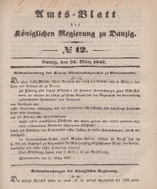 Amts-Blatt der Königlichen Regierung zu Danzig, 24. März 1847, Nr. 12