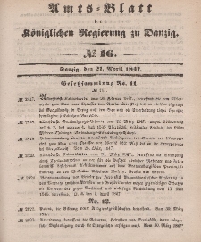 Amts-Blatt der Königlichen Regierung zu Danzig, 21. April 1847, Nr. 16