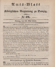 Amts-Blatt der Königlichen Regierung zu Danzig, 12. Mai 1847, Nr. 19