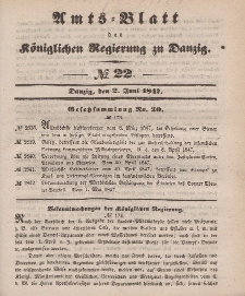 Amts-Blatt der Königlichen Regierung zu Danzig, 2. Juni 1847, Nr. 22