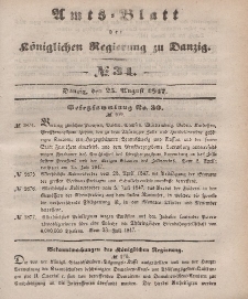 Amts-Blatt der Königlichen Regierung zu Danzig, 25. August 1847, Nr. 34
