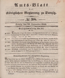 Amts-Blatt der Königlichen Regierung zu Danzig, 22. September 1847, Nr. 38