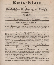 Amts-Blatt der Königlichen Regierung zu Danzig, 29. September 1847, Nr. 39