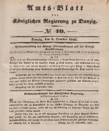 Amts-Blatt der Königlichen Regierung zu Danzig, 6. Oktober 1847, Nr. 40