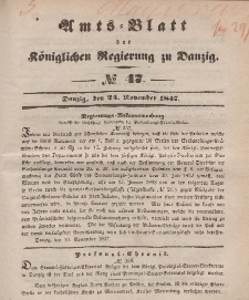 Amts-Blatt der Königlichen Regierung zu Danzig, 24. November 1847, Nr. 47