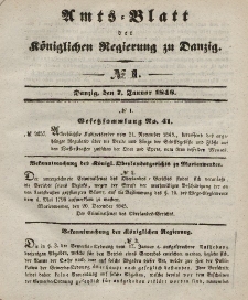 Amts-Blatt der Königlichen Regierung zu Danzig, 7. Januar 1846, Nr. 1