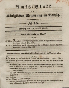 Amts-Blatt der Königlichen Regierung zu Danzig, 15. April 1846, Nr. 15