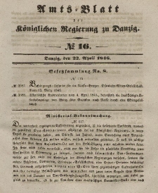 Amts-Blatt der Königlichen Regierung zu Danzig, 22. April 1846, Nr. 16