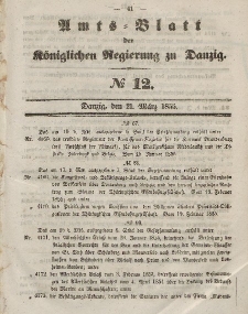 Amts-Blatt der Königlichen Regierung zu Danzig, 21. März 1855, Nr. 12