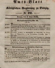 Amts-Blatt der Königlichen Regierung zu Danzig, 3. Juni 1846, Nr. 22