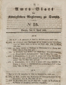 Amts-Blatt der Königlichen Regierung zu Danzig, 11. April 1855, Nr. 15