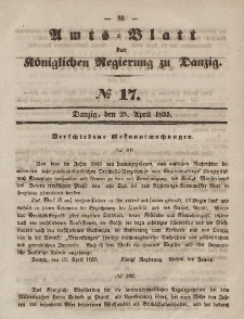 Amts-Blatt der Königlichen Regierung zu Danzig, 25. April 1855, Nr. 17