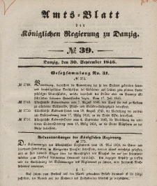 Amts-Blatt der Königlichen Regierung zu Danzig, 30. September 1846, Nr. 39
