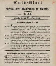 Amts-Blatt der Königlichen Regierung zu Danzig, 11. November 1846, Nr. 45