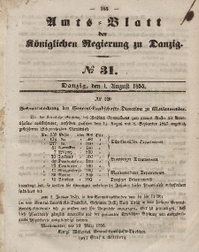 Amts-Blatt der Königlichen Regierung zu Danzig, 1. August 1855, Nr. 31