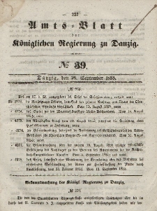 Amts-Blatt der Königlichen Regierung zu Danzig, 26. September 1855, Nr. 39