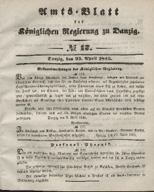 Amts-Blatt der Königlichen Regierung zu Danzig, 23. April 1845, Nr. 17