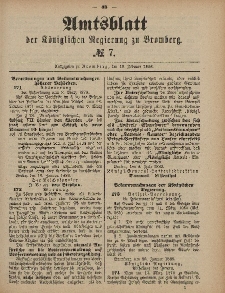 Amtsblatt der Königlichen Preußischen Regierung zu Bromberg, 12. Februar 1886, Nr. 7