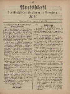 Amtsblatt der Königlichen Preußischen Regierung zu Bromberg, 2. April 1886, Nr. 14