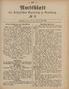 Amtsblatt der Königlichen Preußischen Regierung zu Bromberg, 30. Juli 1886, Nr. 31