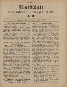 Amtsblatt der Königlichen Preußischen Regierung zu Bromberg, 1. Oktober 1886, Nr. 40