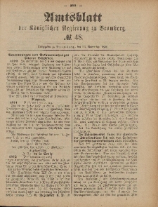 Amtsblatt der Königlichen Preußischen Regierung zu Bromberg, 26. November 1886, Nr. 48