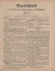 Amtsblatt der Königlichen Preußischen Regierung zu Bromberg, 27. März 1885, Nr. 13