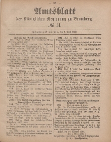 Amtsblatt der Königlichen Preußischen Regierung zu Bromberg, 5. April 1885, Nr. 14